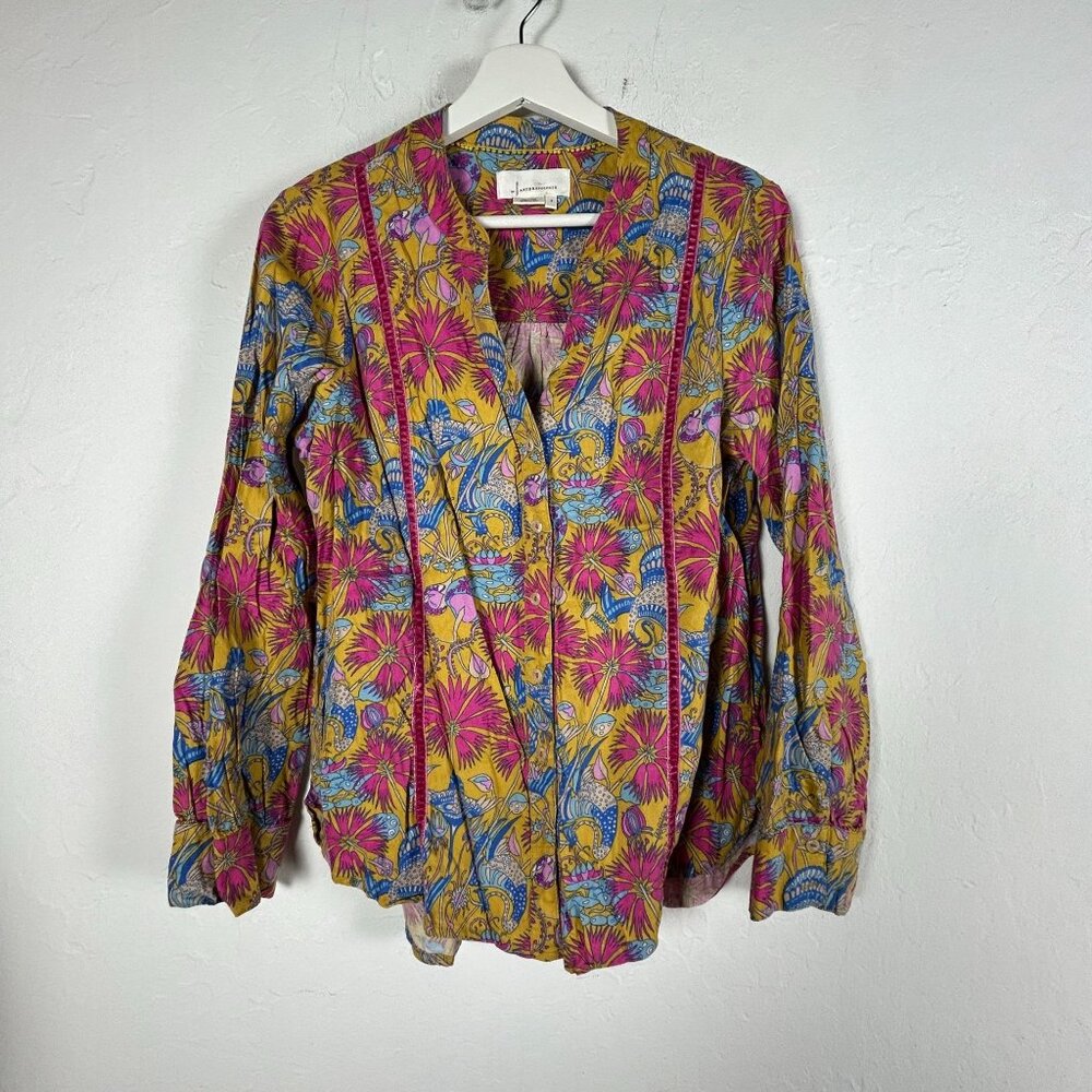 Anthropologie Womens Whimsy Flannel Printed Pajama Sleep Top Small Multicolor